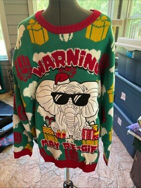 Jollidays Sweater Christmas White Elephant Graphic Sweater with Red Accents
